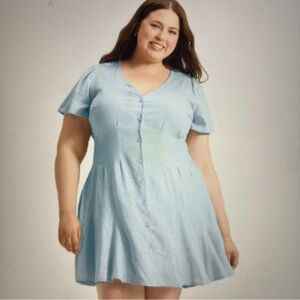 Universal Thread Women's Short Sleeve Front Button Mini Office Linen Dress